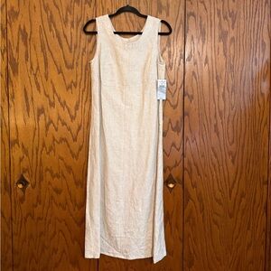 Amanda Smith Petites Linen Button Front Midi Dress Beige Size 8P NWT